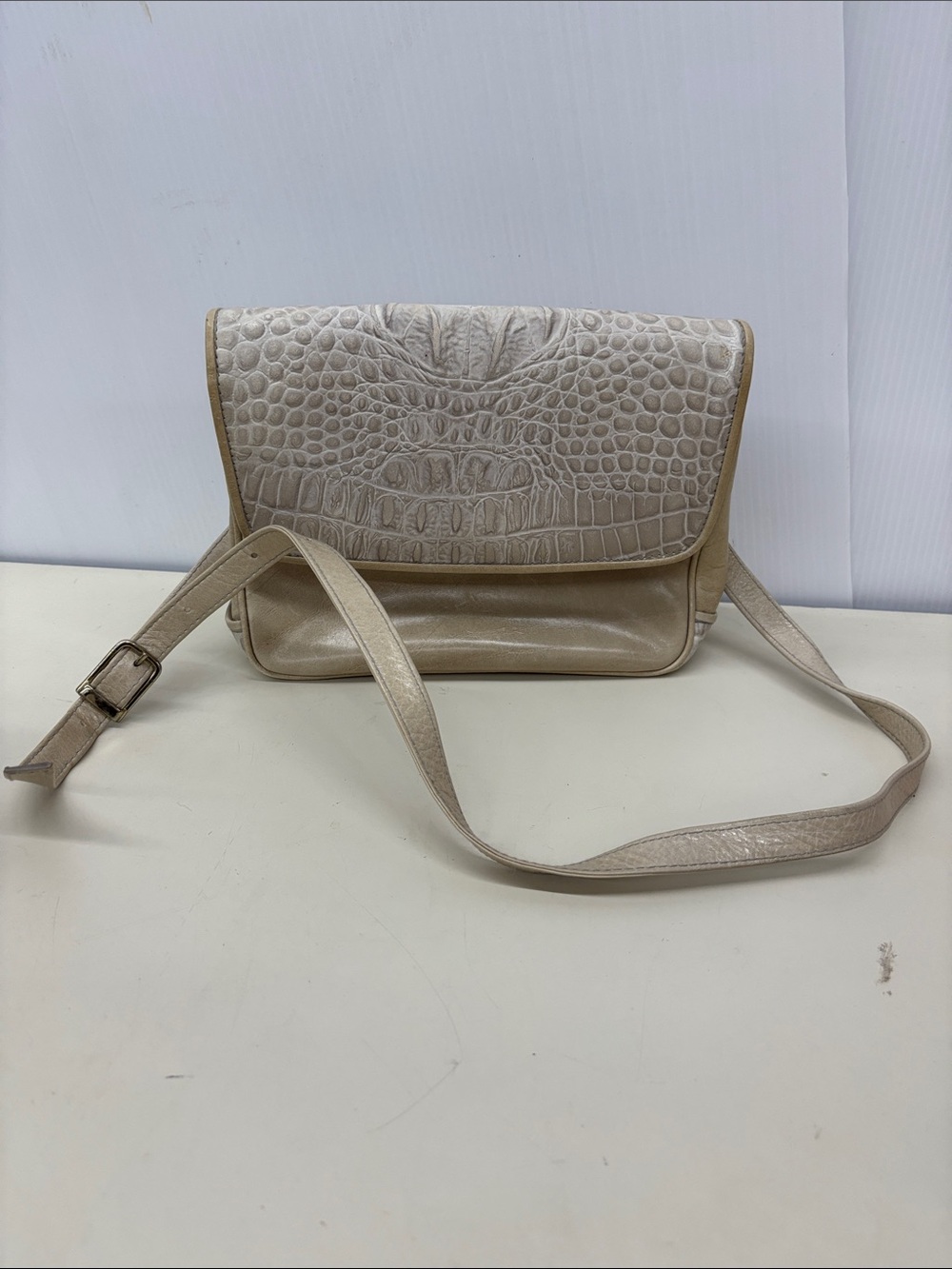 Portofino Textured Cream Croc-Embossed Shoulder Bag